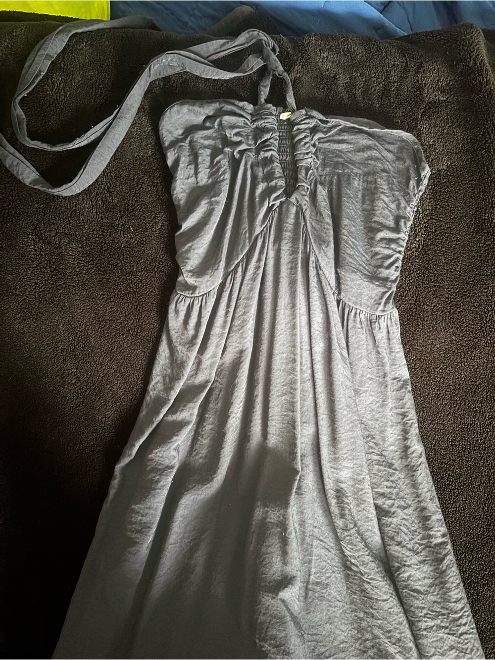 LiveSozy Blue Halter Maxi Dress 100% Tencel
